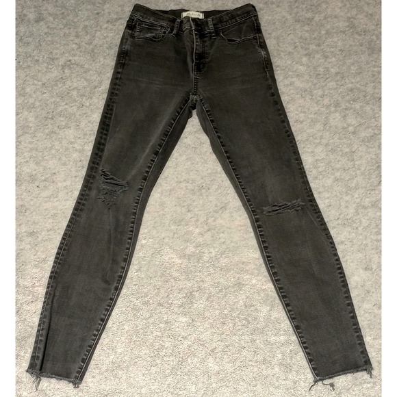 Madewell Denim - Madewell Jeans Sz 26 Black 9 Inch High Rise Skinny Distressed Raw Hem Light Wash